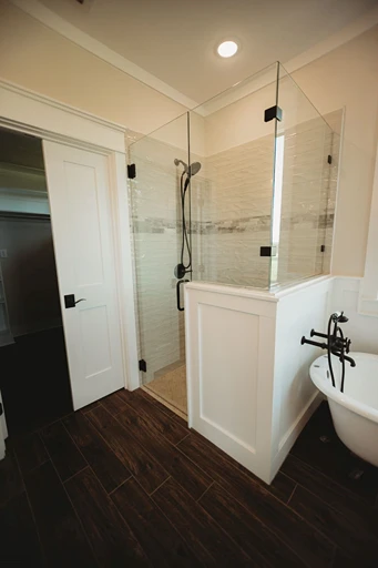 Walk in shower with glass walls 